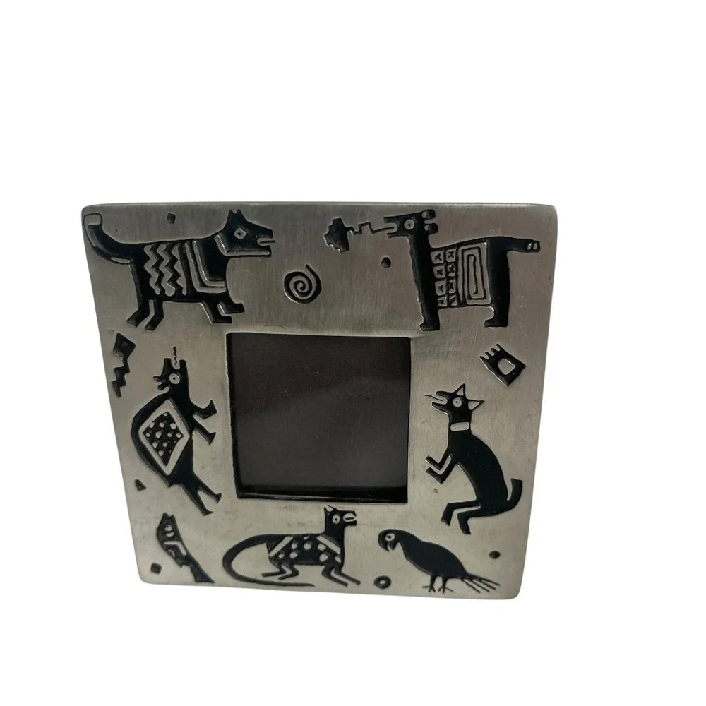 Vintage Alice‎ Seely Pewter Picture Frame Southwestern Petroglyph Animal 2000
